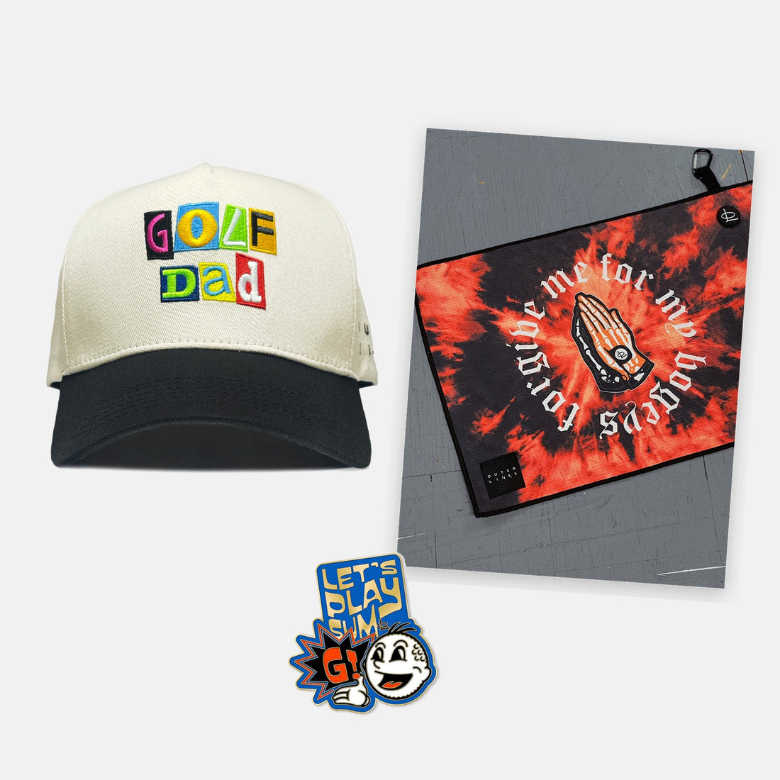 Golf Dad Starter Kit: Golf Dad 5 Panel Hat, Forgive Me For My Bogeys towel, Sum G ball marker