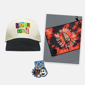 Golf Dad Starter Kit: Golf Dad 5 Panel Hat, Forgive Me For My Bogeys towel, Sum G ball marker