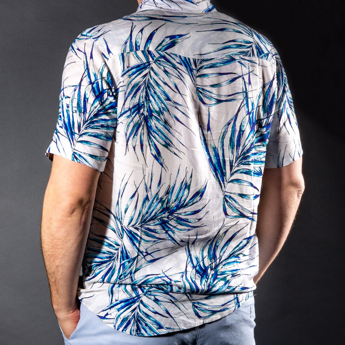 Palm Frond Short Sleeve Button Down White